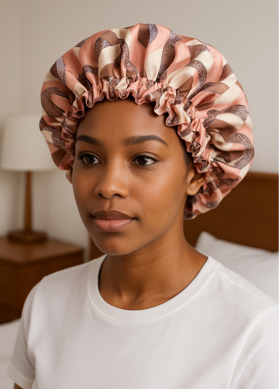 Bonnet de nuit réversible en tissu et satin – Image 5