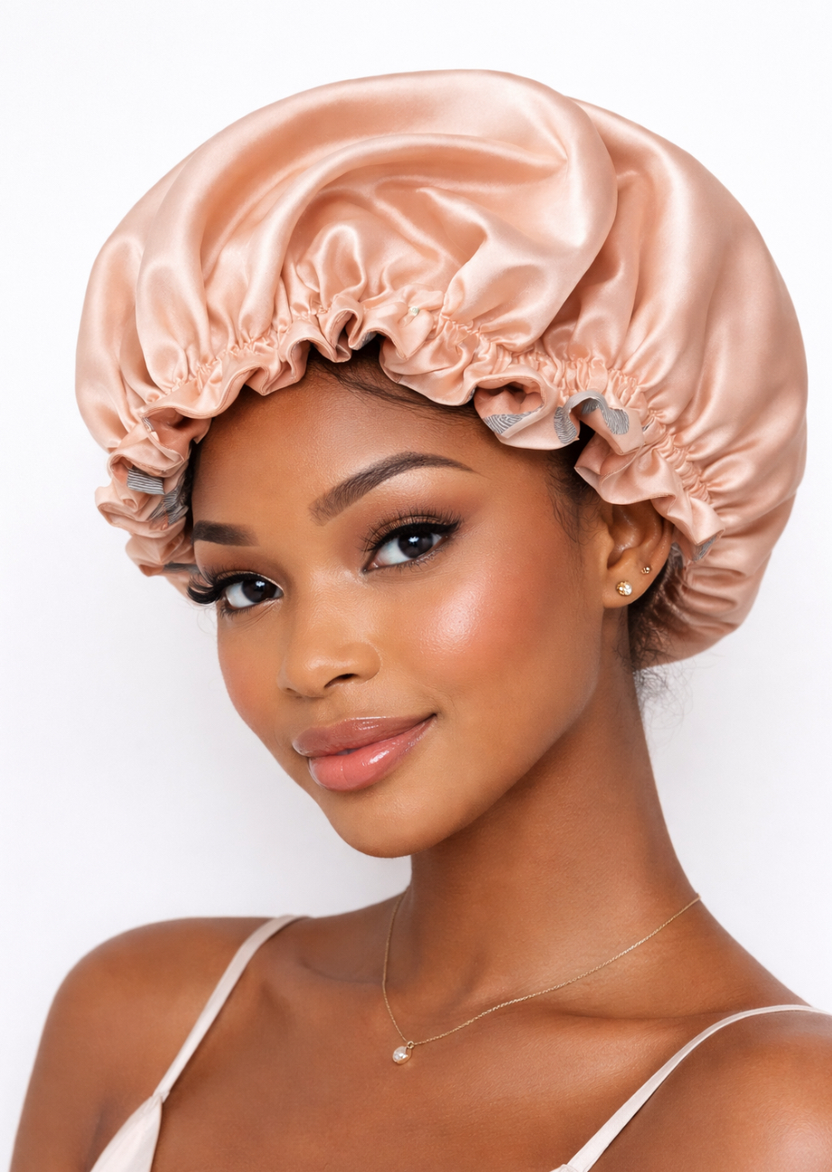 Bonnet de nuit réversible en tissu et satin – Image 3