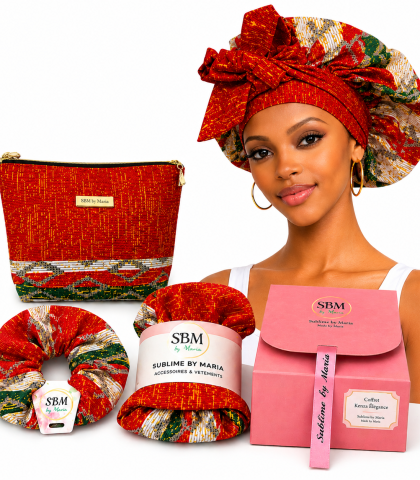 Coffret Kenza élégance en pagne protection & confort avec bonnet bande
