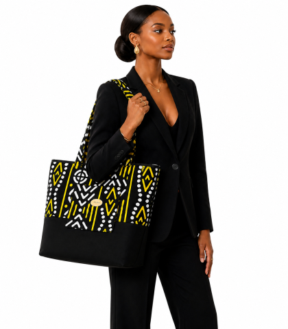 Sac cabas ZURI motif jaune blanc – SBM by Maria