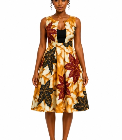 Robe Feuille d&rsquo;Or – Élégance Africaine & Féminité
