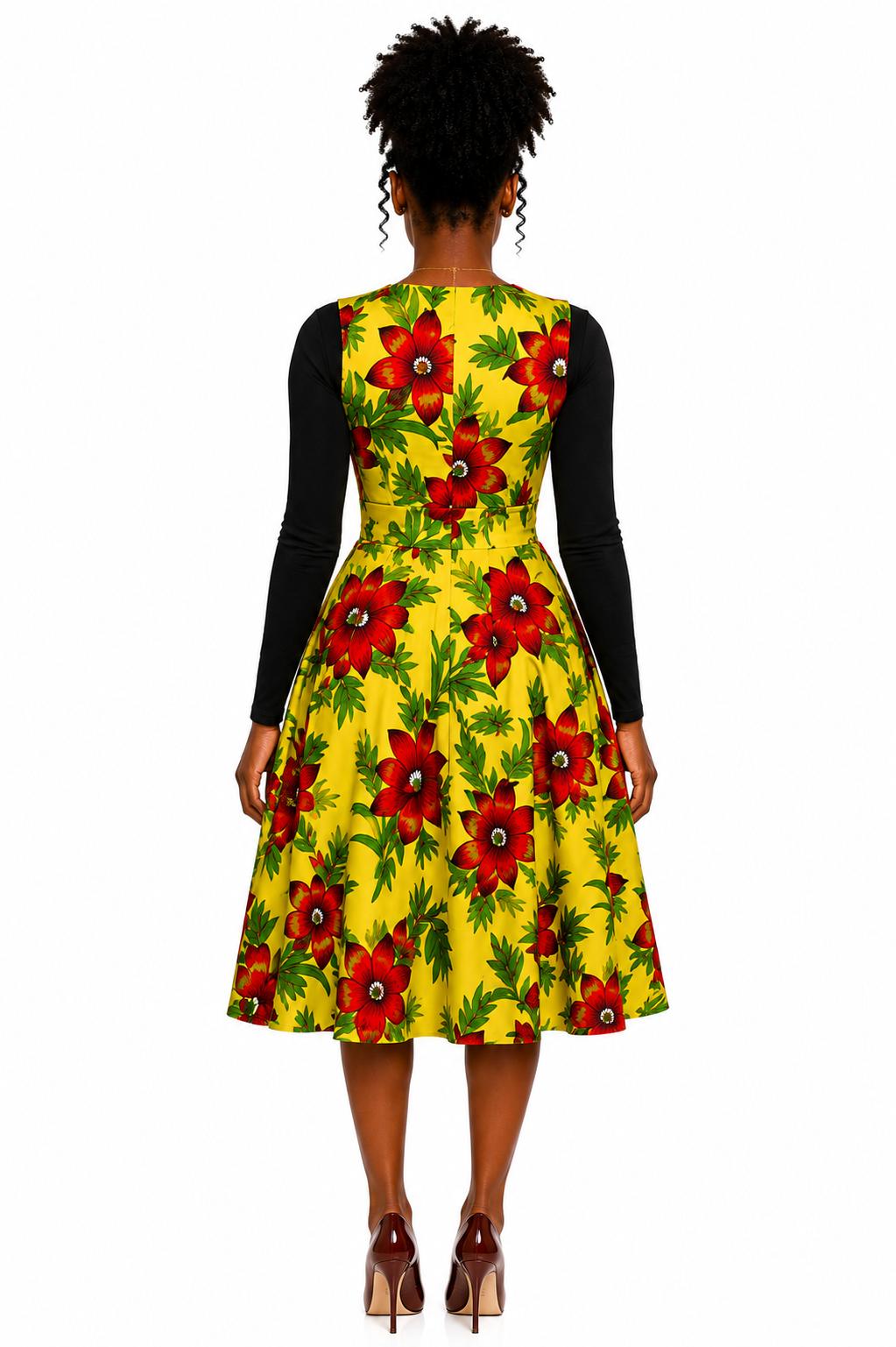 Robe Feuille d'Or avec Nœud – Élégance Africaine & Féminité – Image 3