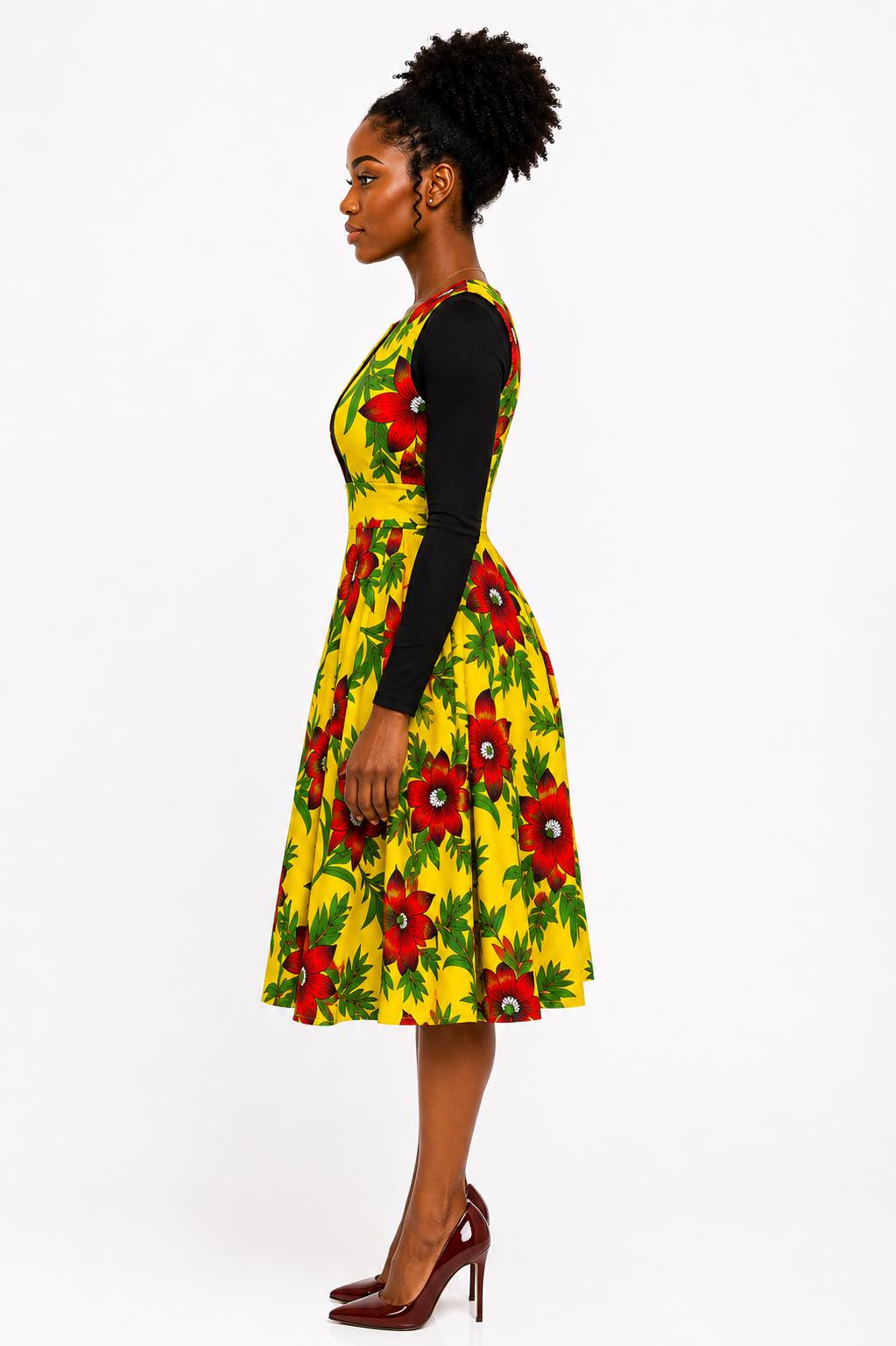 Robe Feuille d'Or avec Nœud – Élégance Africaine & Féminité – Image 2
