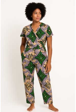 Ensemble Azura Croisé – Pantalon Droit en Imprimé Wax
