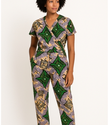Ensemble Azura Croisé – Pantalon Droit en Imprimé Wax