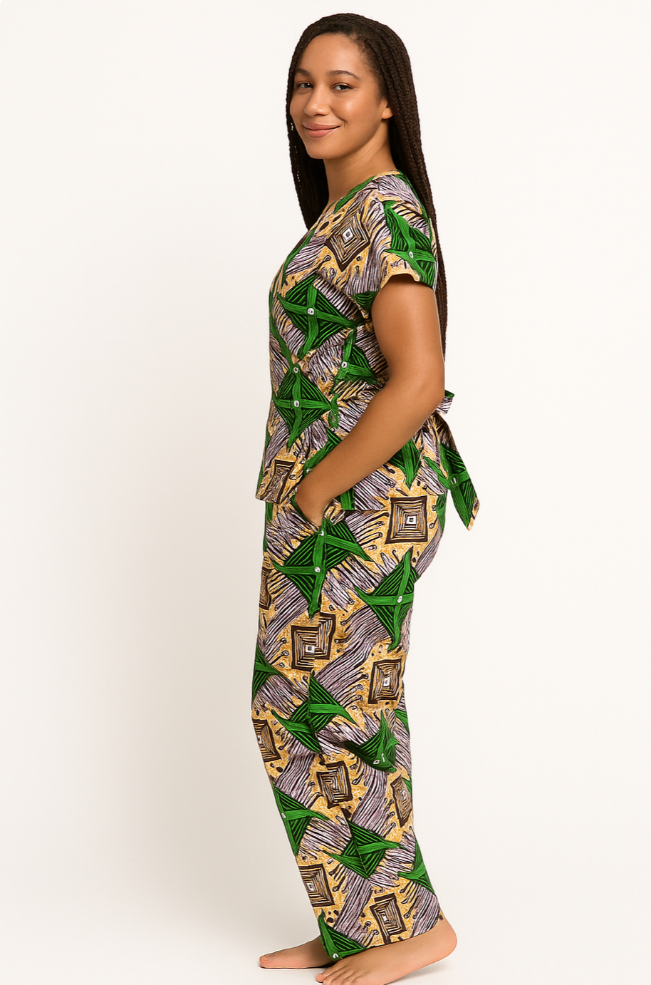 Ensemble Azura Croisé – Pantalon Droit en Imprimé Wax – Image 2