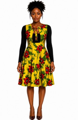 Robe Feuille d&rsquo;Or avec Nœud – Élégance Africaine & Féminité