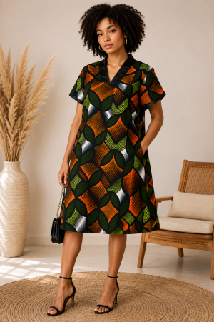 Robe d&rsquo;Ébène – Élégance Africaine en Imprimé Wax