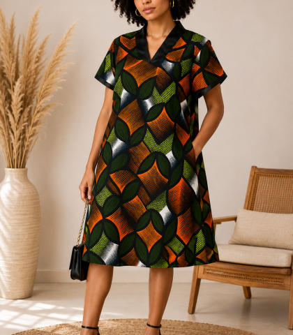Robe d&rsquo;Ébène – Élégance Africaine en Imprimé Wax